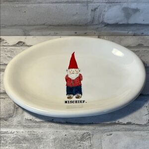 Raw Dunn Magenta  small oval White Plate with Mischief Gnome Design